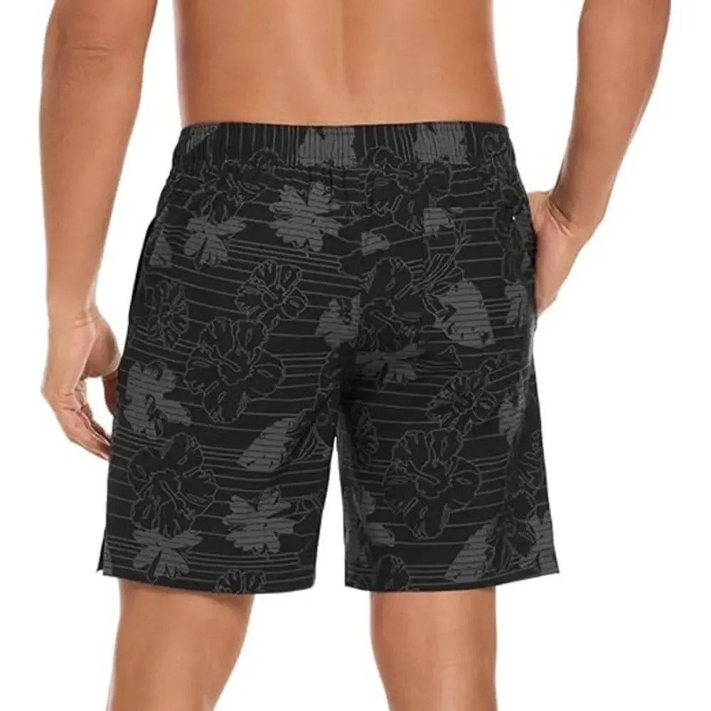 Hurley Volley Board Short Size Medium Black Hibiscus Stretch Elastic Waistband